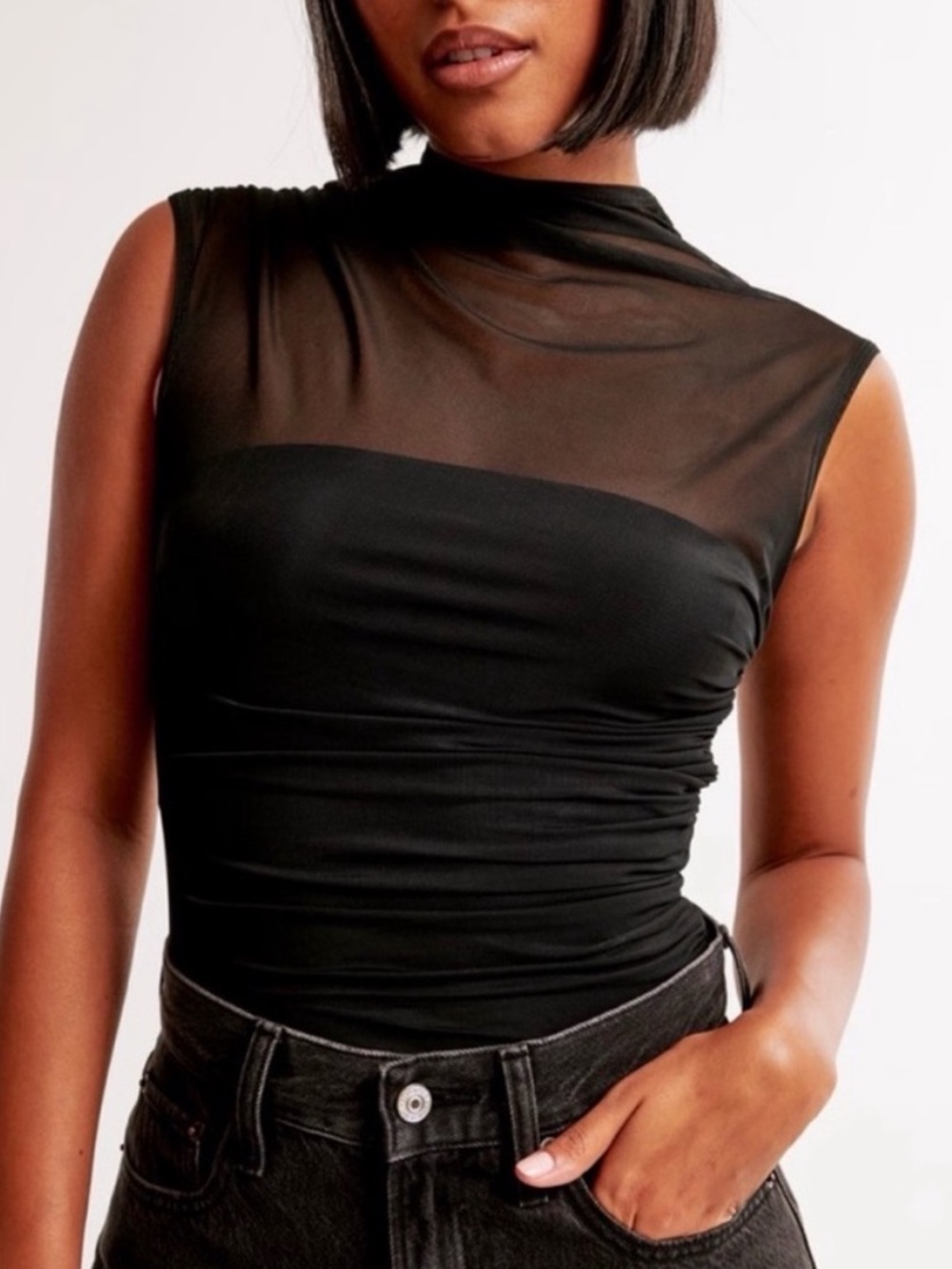 Abercrombie & Fitch Black Sleeveless Sheer Mock Neck Camisole